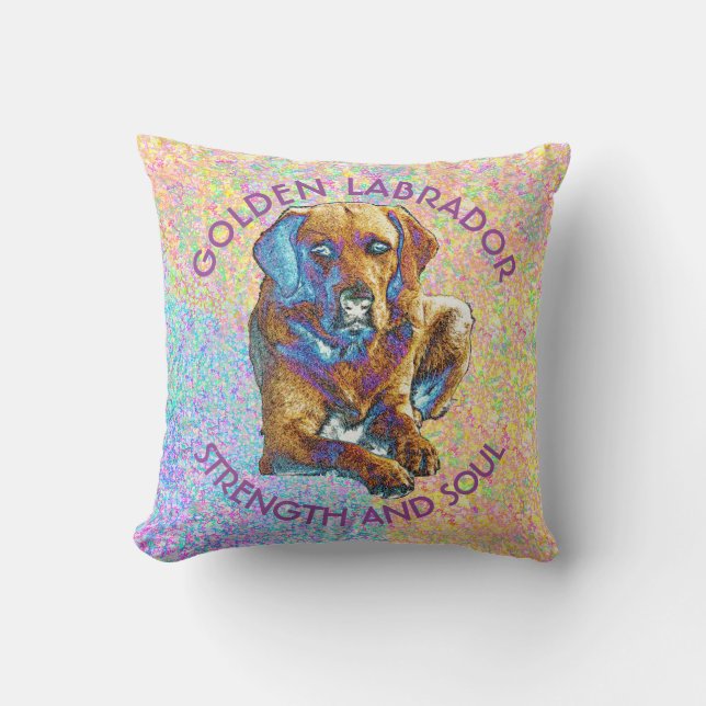 Psychedelic Golden Labrador Retriever Design Throw Pillow (Front)