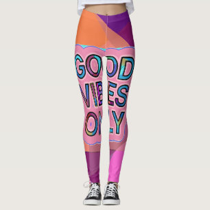Psychedelic "Good Vibes Only" Text Graphic Leggings