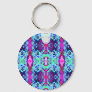 Psychedelic Green and Blue Hibiscus Pattern Keychain