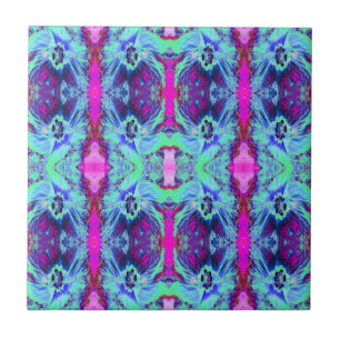 Psychedelic Green and Blue Hibiscus Pattern Tile