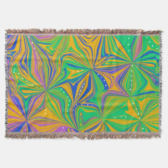 Psychedelic Green Mix Abstract Colourful Throw Blanket (Front)