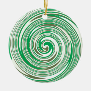 Psychedelic green pinwheel design ceramic ornament