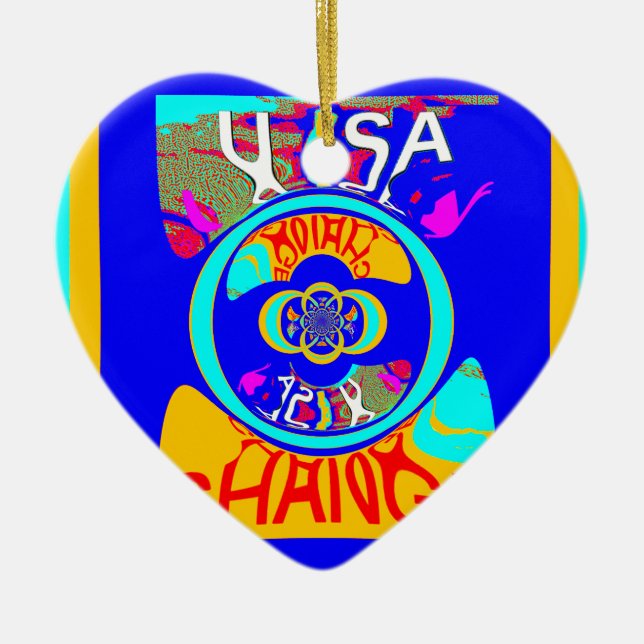 Psychedelic Groove: Pop Art Abstract Energy Ceramic Ornament (Front)