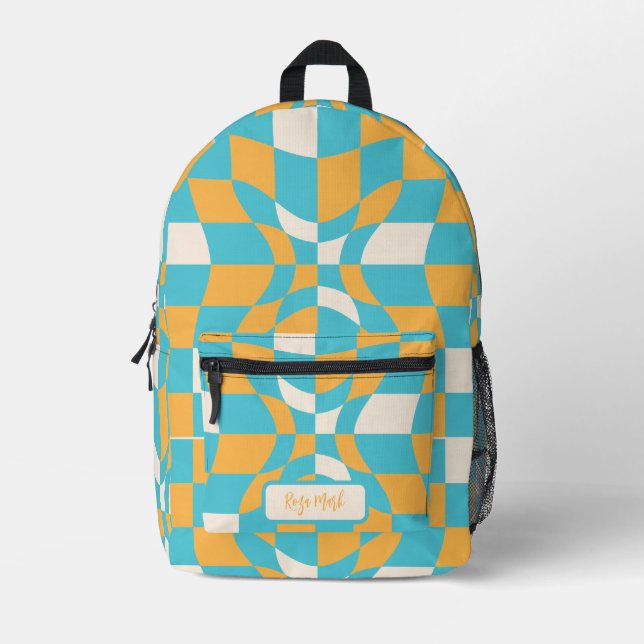 Psychedelic Groovy Chequerboard, Y2K 90s Printed Backpack (Front)