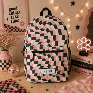 Psychedelic Groovy Chequerboard, Y2K 90s Printed Backpack