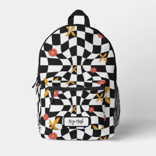 Psychedelic Groovy Daisy Chequerboard, Y2K 90s Printed Backpack