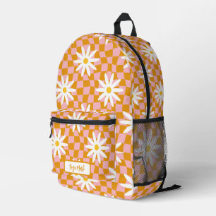 Psychedelic Groovy Daisy Chequerboard, Y2K 90s Printed Backpack