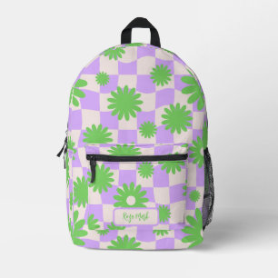 Psychedelic Groovy Daisy Floral Checkerboard Printed Backpack