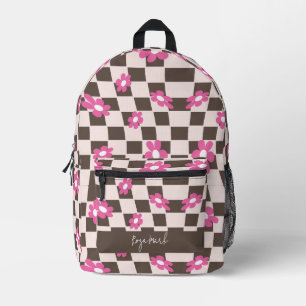 Psychedelic Groovy Floral Chequerboard, Y2K 90s Printed Backpack