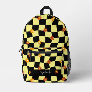 Psychedelic Groovy Floral Chequerboard, Y2K 90s Printed Backpack