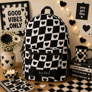 Psychedelic Groovy Heart Chequerboard, Y2K 90s Printed Backpack