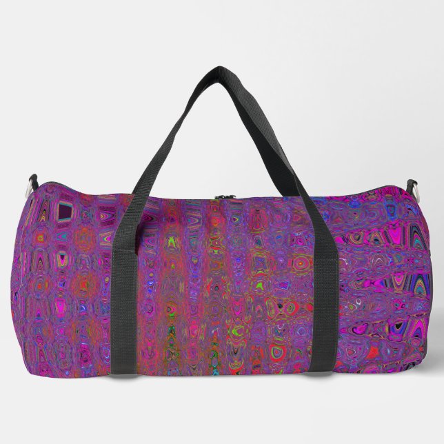 Psychedelic Groovy Magenta Retro Atomic Waves Duffle Bag (Front)