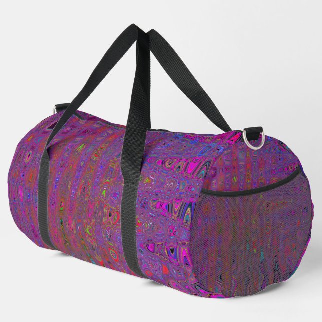 Psychedelic Groovy Magenta Retro Atomic Waves Duffle Bag (Right Corner)