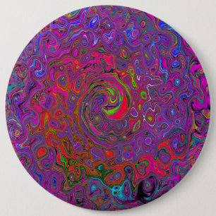 Psychedelic Groovy Magenta Retro Liquid Swirl 6 Inch Round Button