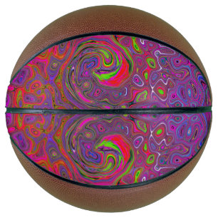 Psychedelic Groovy Magenta Retro Liquid Swirl Basketball