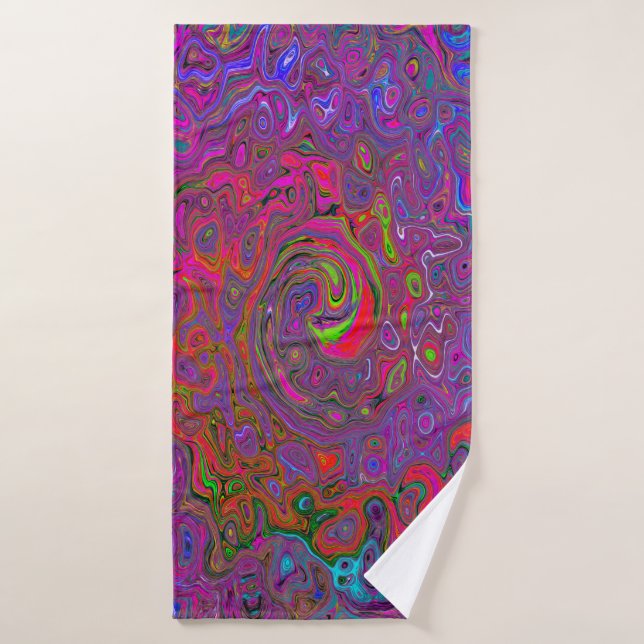 Psychedelic Groovy Magenta Retro Liquid Swirl Bath Towel (Bath Towel)