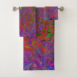 Psychedelic Groovy Magenta Retro Liquid Swirl Bath Towel Set