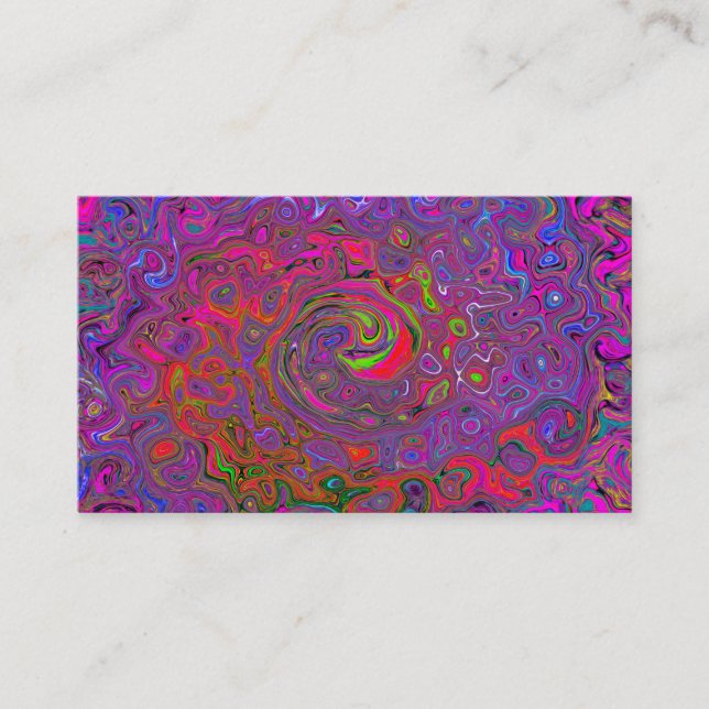 Psychedelic Groovy Magenta Retro Liquid Swirl Business Card (Front)