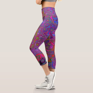 Psychedelic Groovy Magenta Retro Liquid Swirl Capri Leggings