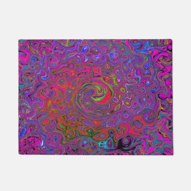 Psychedelic Groovy Magenta Retro Liquid Swirl Doormat (Front)