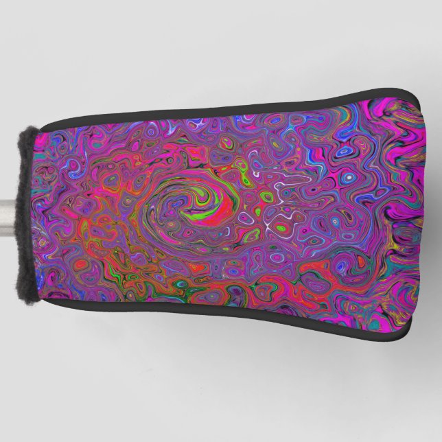 Psychedelic Groovy Magenta Retro Liquid Swirl Golf Head Cover (Front)