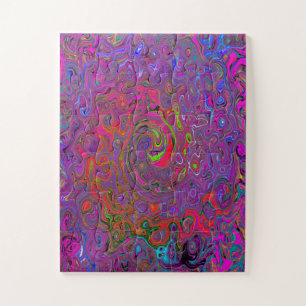 Psychedelic Groovy Magenta Retro Liquid Swirl Jigsaw Puzzle