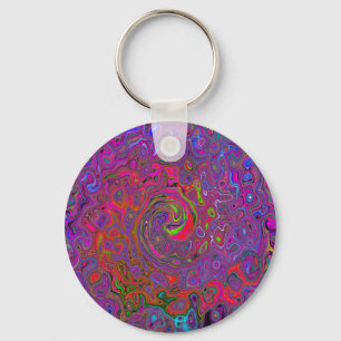 Psychedelic Groovy Magenta Retro Liquid Swirl Keychain