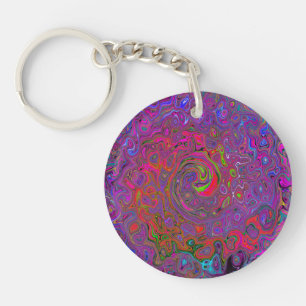 Psychedelic Groovy Magenta Retro Liquid Swirl Keychain