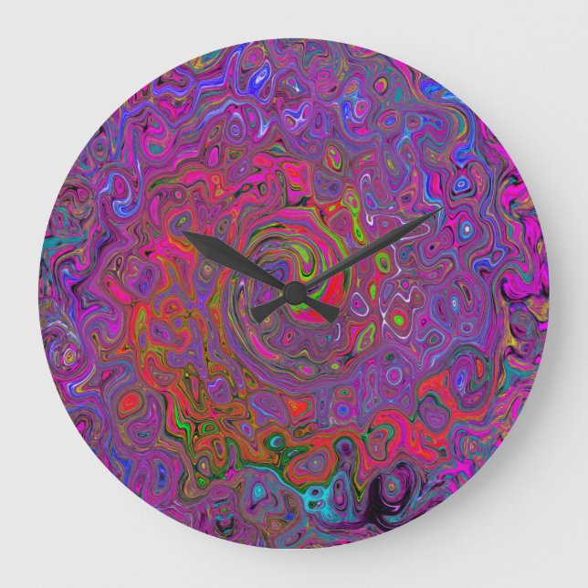 Psychedelic Groovy Magenta Retro Liquid Swirl Large Clock (Front)