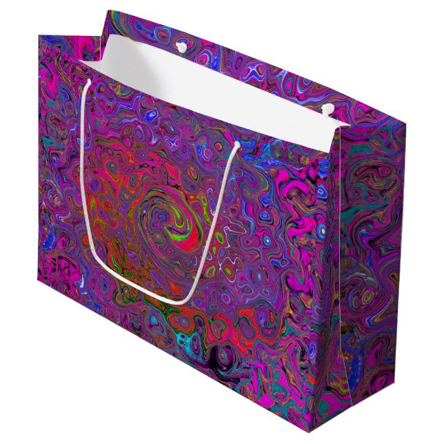 Psychedelic Groovy Magenta Retro Liquid Swirl Large Gift Bag (Front Angled)