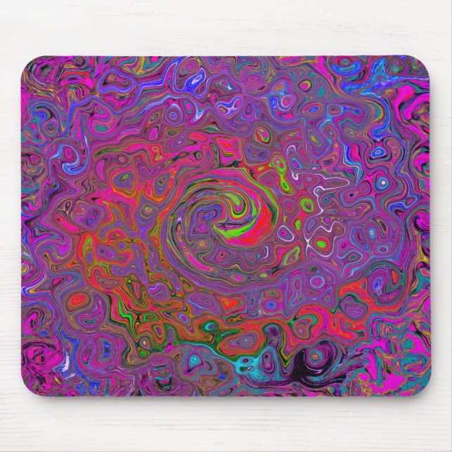 Psychedelic Groovy Magenta Retro Liquid Swirl Mouse Pad (Front)