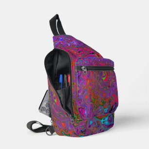 Psychedelic Groovy Magenta Retro Liquid Swirl Sling Bag