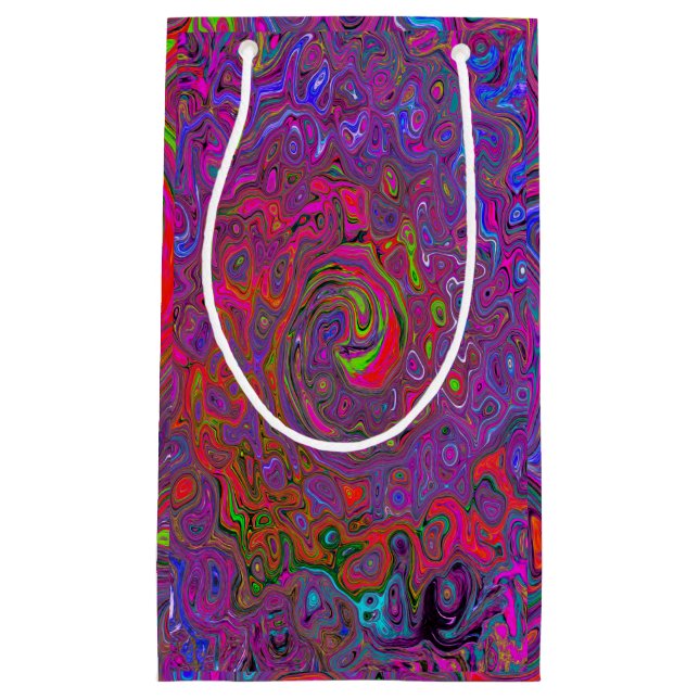 Psychedelic Groovy Magenta Retro Liquid Swirl Small Gift Bag (Front)