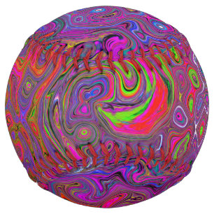 Psychedelic Groovy Magenta Retro Liquid Swirl Softball