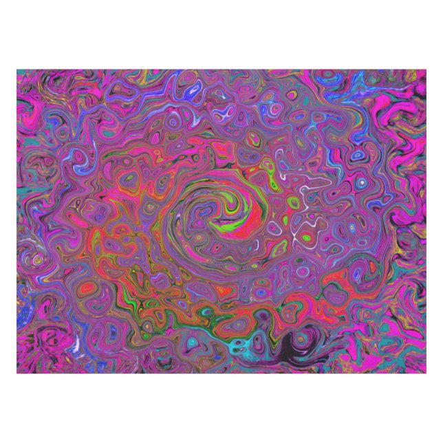 Psychedelic Groovy Magenta Retro Liquid Swirl Tablecloth (Front (Horizontal))
