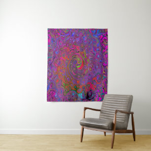 Psychedelic Groovy Magenta Retro Liquid Swirl Tapestry