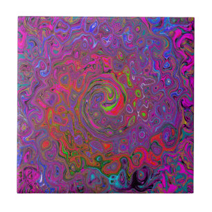 Psychedelic Groovy Magenta Retro Liquid Swirl Tile