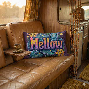 Psychedelic Groovy "Mellow" Retro Hippie Art Lumbar Pillow
