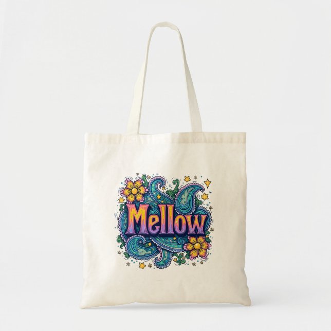 Psychedelic Groovy "Mellow" Retro Hippie Art Tote Bag (Front)