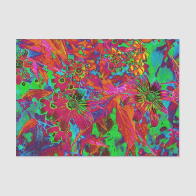 Psychedelic Groovy Red and Green Wildflowers Tissue Paper (Front)