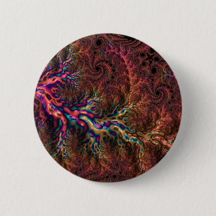Psychedelic Groovy Trippy Funky Colourful Fractal 2 Inch Round Button
