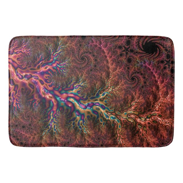 Psychedelic Groovy Trippy Funky Colourful Fractal Bath Mat (Front)