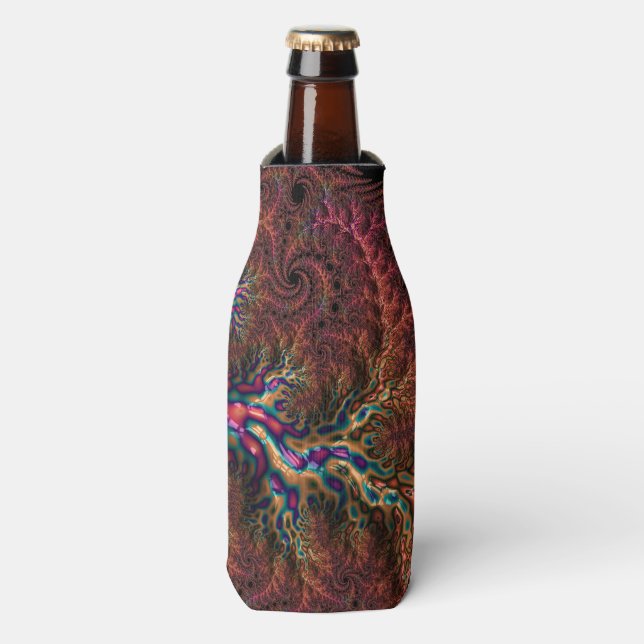 Psychedelic Groovy Trippy Funky Colourful Fractal Bottle Cooler (Bottle Front)