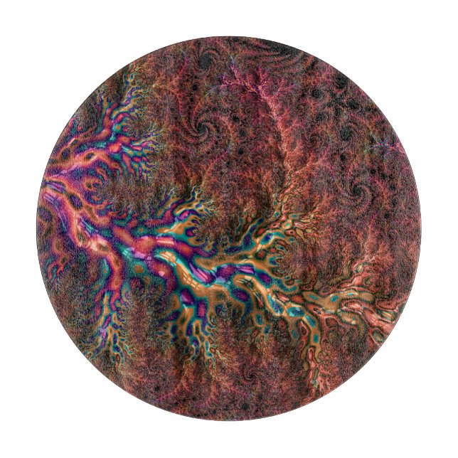 Psychedelic Groovy Trippy Funky Colourful Fractal Cutting Board (Front)