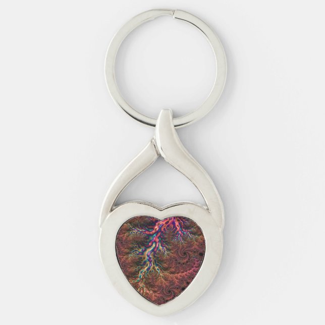 Psychedelic Groovy Trippy Funky Colourful Fractal Keychain (Front)