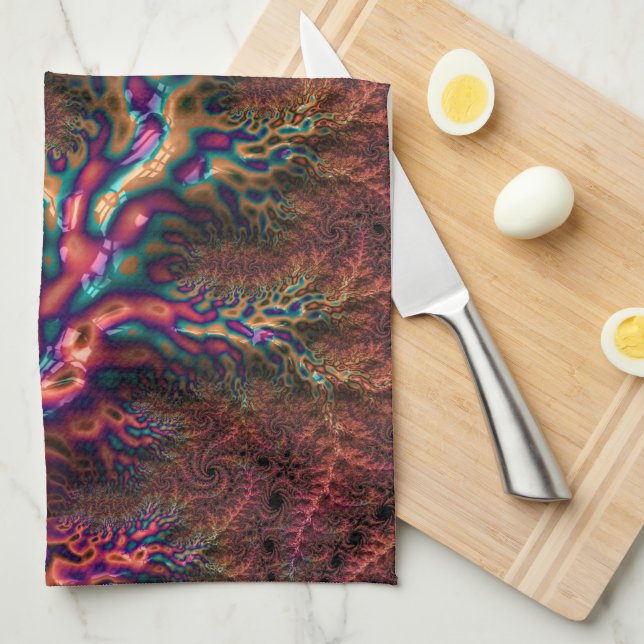Psychedelic Groovy Trippy Funky Colourful Fractal Kitchen Towel (Quarter Fold)