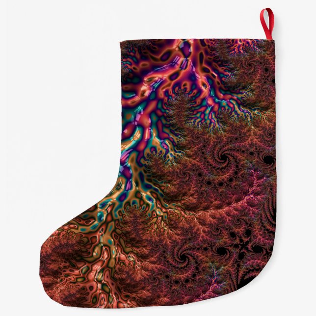 Psychedelic Groovy Trippy Funky Colourful Fractal Large Christmas Stocking (Back)