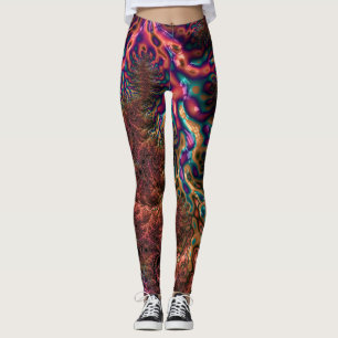 Psychedelic Groovy Trippy Funky Colourful Fractal Leggings