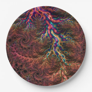 Psychedelic Groovy Trippy Funky Colourful Fractal Paper Plate