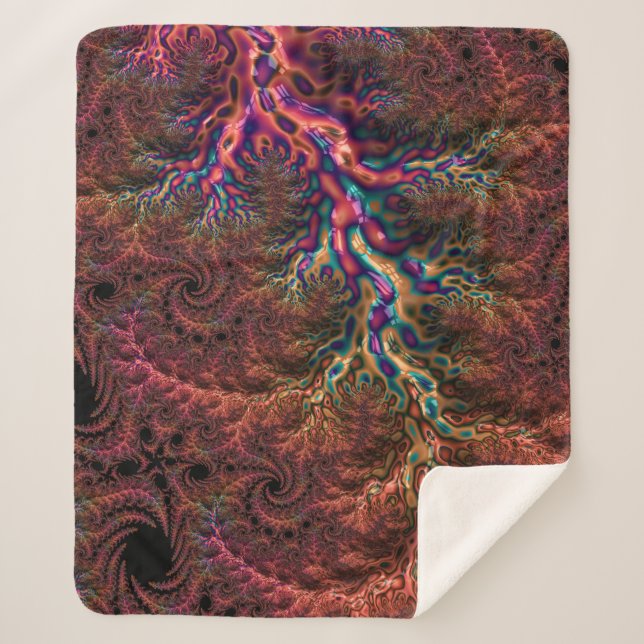 Psychedelic Groovy Trippy Funky Colourful Fractal Sherpa Blanket (Front)